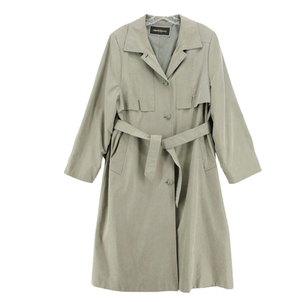 CLAUDE HAVREY Vintage Trench Coat Pale Green Belted Women's Size 46